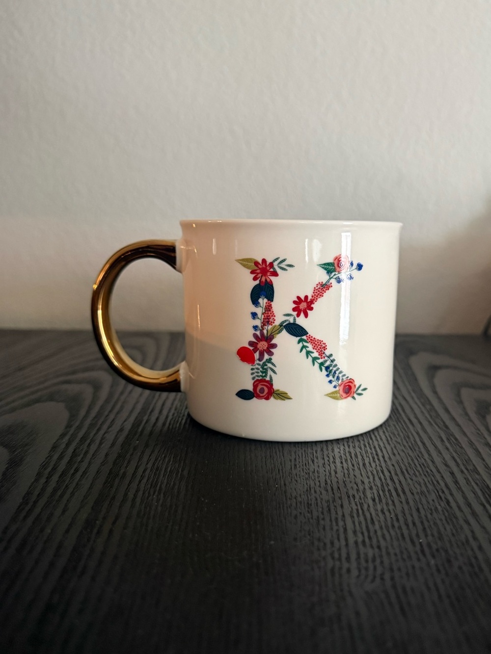 Opalhouse Monogram Floral Letter "K" Coffee Mug with Gold Handle